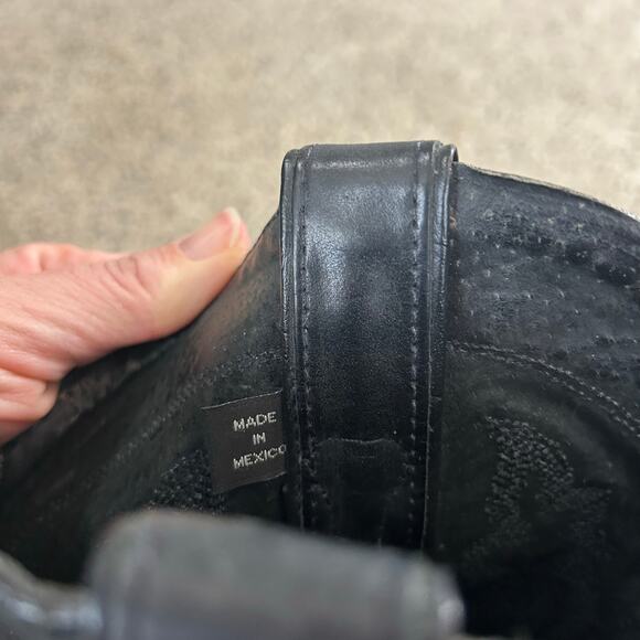 Double H Mens Cowboy Boots Size 9.5B Black Leather Pointed Toe Western - Picture 15 of 15